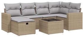 Set divano da giardino 7 pz con cuscini beige misto polyrattan