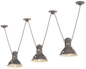 Lampadario Industrial Ferro E Ceramica Vintage Tortora 3 Luci E27