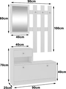 Mobile Ingresso 90 Cm Con Scarpiera Appendiabiti E Specchio Bianco Opaco Ralph