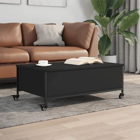 Tavolino Salotto Con Ruote Nero 91x55x34 Cm Legno Multistrato /