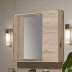 Specchiera bagno 60 cm 1 anta liscia e luce LED Quercia Naturale