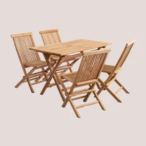 Set Tavolo Rettangolare (120x70 Cm) E 4 Sedie Da Pranzo Pieghevoli In Legno Teak Pira Legno Di Teak - Sklum