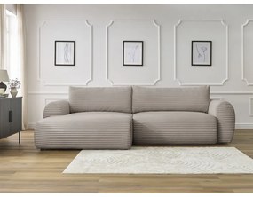 Divano angolare in grigio chiaro/beige allungabile (con penisola a sinistra) con rivestimento in velluto a coste Lucien – Bobochic Paris