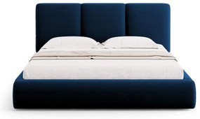 Letto matrimoniale imbottito in blu scuro in velluto con contenitore con rete inclusa 200x200 cm Brody – Mazzini Beds