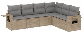 Set Divano da Giardino 6 pz con Cuscini Beige in Polyrattan