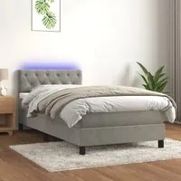 Letto a Molle Materasso e LED Grigio Chiaro 80x200 cm Velluto 3134549