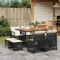 Set da Pranzo da Giardino 9 pz con Cuscini Nero in Polyrattan 3210783