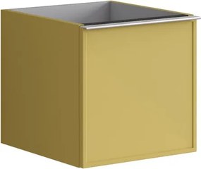 Cassettiera Pixel con 1 cassetto frontale Frame laccato opaco giallo sole e maniglia alluminio brillante L.40 H.40 P.45,5 cm.