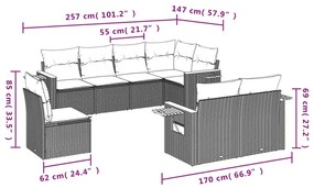 Set Divani da Giardino con Cuscini 8 pz Nero in Polyrattan