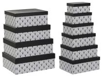 Set di Scatole per Sistemare Impilabili DKD Home Decor Nero Bianco Cartone