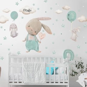 Coniglietti con stelle e palloncini - adesivi per bambini | Inspio