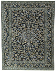 Kashan Tappeto 300 x 390 Blu (Iran) Annodato A Mano