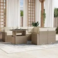 Set Divano da Giardino 9 pz con Cuscini Beige in Polyrattan 3267168