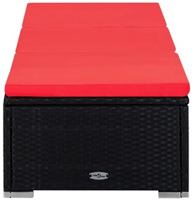 Lettini prendisole con tavolino 3 pz in polyrattan nero