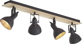 Faretto da soffitto nero con legno 4 luci orientabile e inclinabile - Jakub