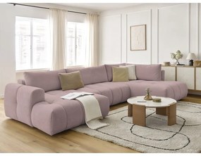 Divano angolare rosa allungabile e con contenitore (penisola a destra/a U) con rivestimento in ciniglia Fuji – Bobochic Paris