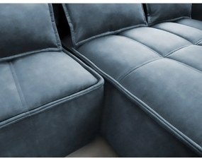 Divano angolare blu allungabile/con contenitore (con penisola a destra/con chaise lounge) e rivestimento in velluto Campo – ELTAP