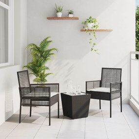Set bistro da giardino 3 pezzi con cuscini nero in polyrattan