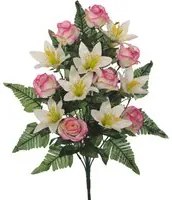 Set 2 Bouquet Artificiali Frontale Composto da 14 Rose e Lilium H 55 cm