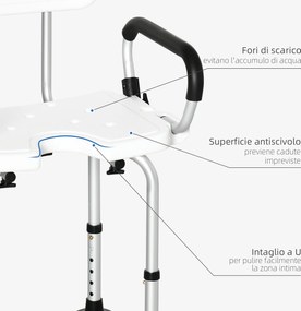 Sedia per Doccia con Braccioli 54x52x70-82 cm in Lega di Alluminio e HDPE Bianco...