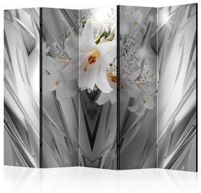 Paravento separè Steel Lilies II - fiori di giglio su sfondo grigiastro