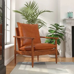Poltrona Marrone İn Vera Pelle E Legno Di Acacia /