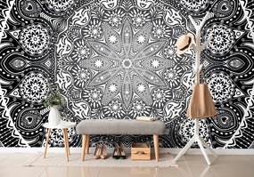 Carta da parati – Mandala decorativa con pizzo in bianco e nero