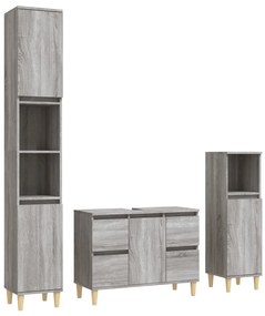 Set mobili da bagno 3 pz grigio sonoma in legno multistrato