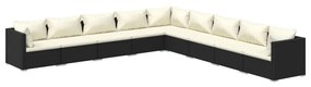 Set Salotto da Giardino 9 pz con Cuscini in Polyrattan Nero