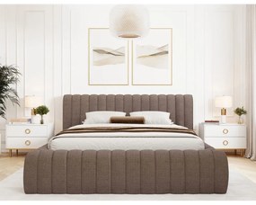 Letto matrimoniale imbottito marrone con contenitore e rete inclusi 140x200 cm Carilla – ELTAP