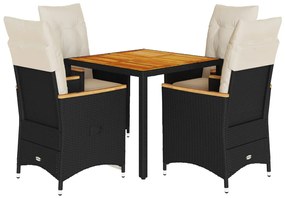 Set da pranzo da giardino 5 pz nero con cuscini in polyrattan