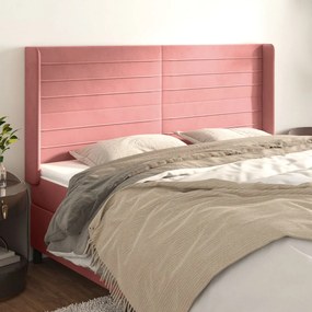 Testiera Ad Orecchio Rosa 203x16x118/128 Cm İn Velluto /