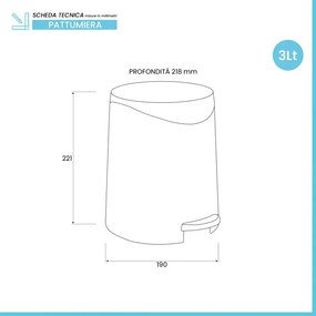 Pattumiera da bagno con pedale 3lt nera opaca in plastica