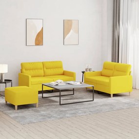 Set Di Divani 3 Pz Con Cuscini Giallo Chiaro İn Tessuto /