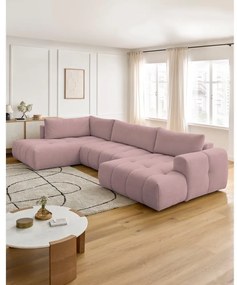 Divano angolare rosa allungabile e con contenitore (penisola a sinistra/a U) con rivestimento in ciniglia Fuji – Bobochic Paris