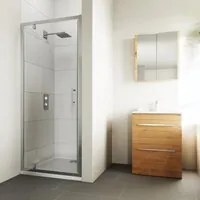Porta doccia battente Verve  70 cm, H 190 cm in vetro, spessore 6 mm trasparente cromato