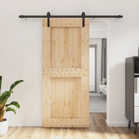 Porta Scorrevole Con Set Hardware 90x210 Cm Legno Massello Pino /