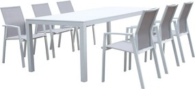 ALASKA - set tavolo in alluminio cm 214/280 x 100 x 75,5 h con 6 poltrone Lotus