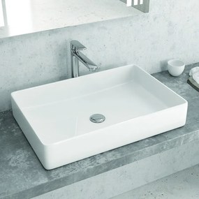 Lavabo appoggio rettangolare in ceramica slim bianca | Litos-0001 - KAMALU