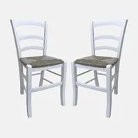 Sedia Coslada, Set di 2 Sedie classiche in legno color Bianco, Ideale per sala da pranzo, cucina o salotto, cm 46x42h87, con fondello in Paglia