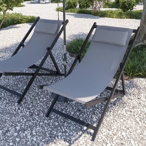 Sedia Sdraio Leggera Da Giardino Schienale Regolabile 5 Posizioni Pieghevole Ergonomica Con Cuscino Traspirante Struttura Nera In Alluminio Da Esterno Piscina Mare Portata Massima 160 Kg (Grigio)