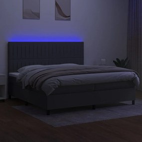 Letto a molle materasso e led grigio scuro 200x200cm in tessuto