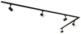 Sistema a binario monofase con 5 faretti neri con anello dorato - Jeana