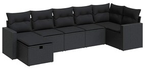 Set divani da giardino con cuscini 7pz nero polyrattan