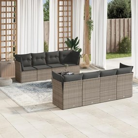 Set divano da giardino 9 pz con cuscini grigio in polyrattan