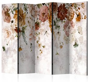 Paravento separè Sipario celeste II (5 pezzi) - fiori colorati su sfondo chiaro