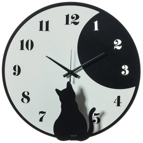 Arti e Mestieri Orologio da parete con gatto modello moon whiskers d 43 NERO-BIANCO MARMO