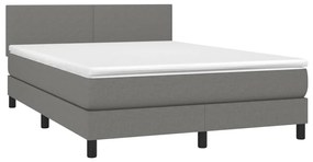 Letto a Molle Materasso e LED Grigio Scuro 140x190cm in Tessuto