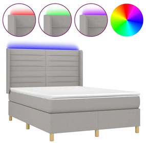 Letto a molle materasso e led grigio chiaro 140x200 cm tessuto