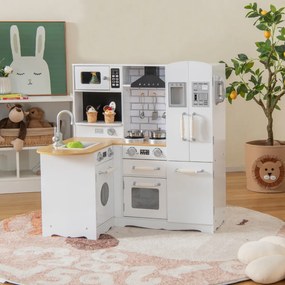 Costway Cucina ad angolo per bambini con lavelli fornelli cappa telefono frigorifero, Cucina gioco educativo Bianco
